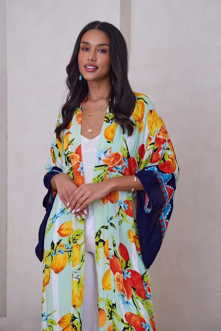 Citrus Print Kimono Long - Dark Blue