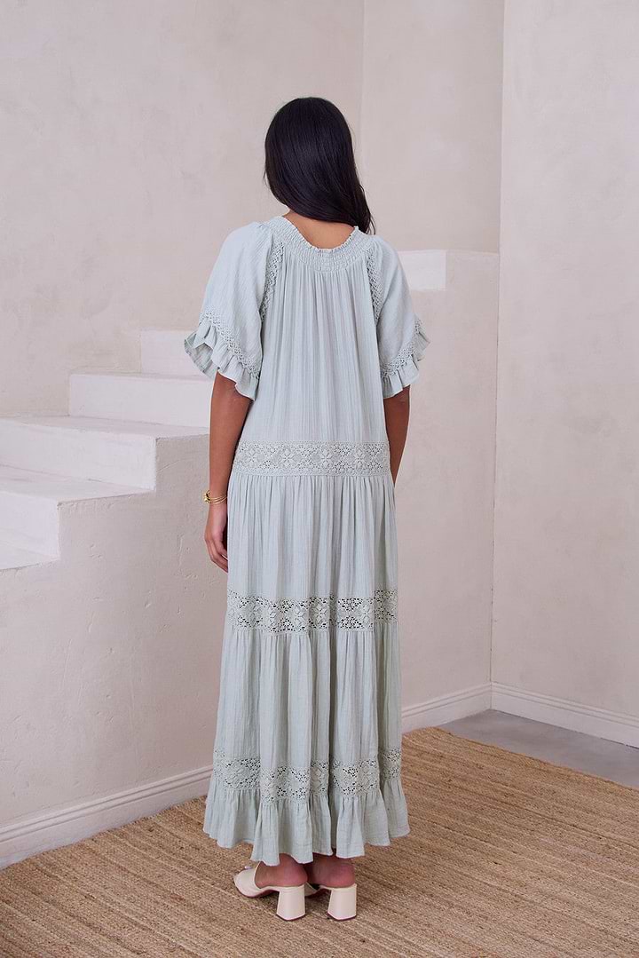 Cotton Long Kaftan Dress - Sage