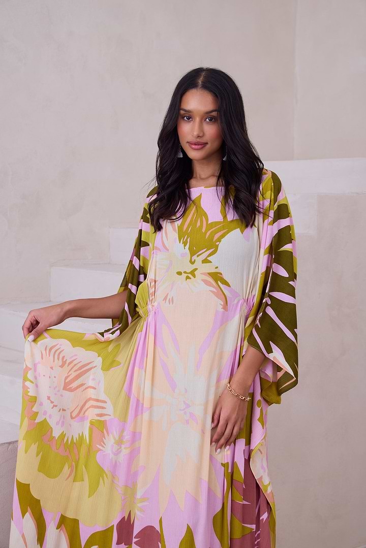Multicolor Floral Kaftan Maxi - Cream Multi