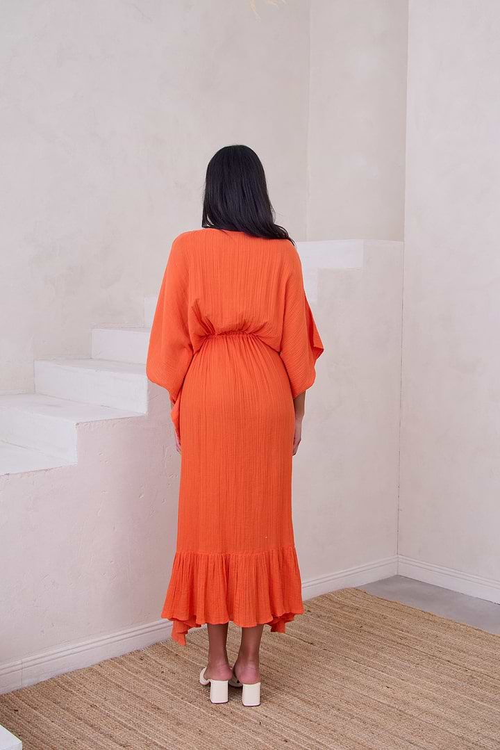 Crochet Rainbow Kaftan Maxi - Orange
