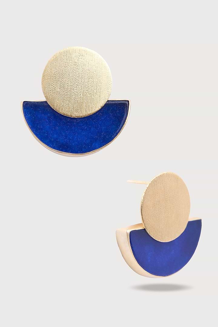 Geometric Half-Moon Earrings - Blue