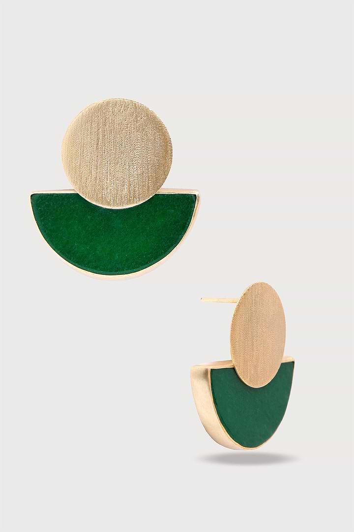 Geometric Half-Moon Earrings - Green
