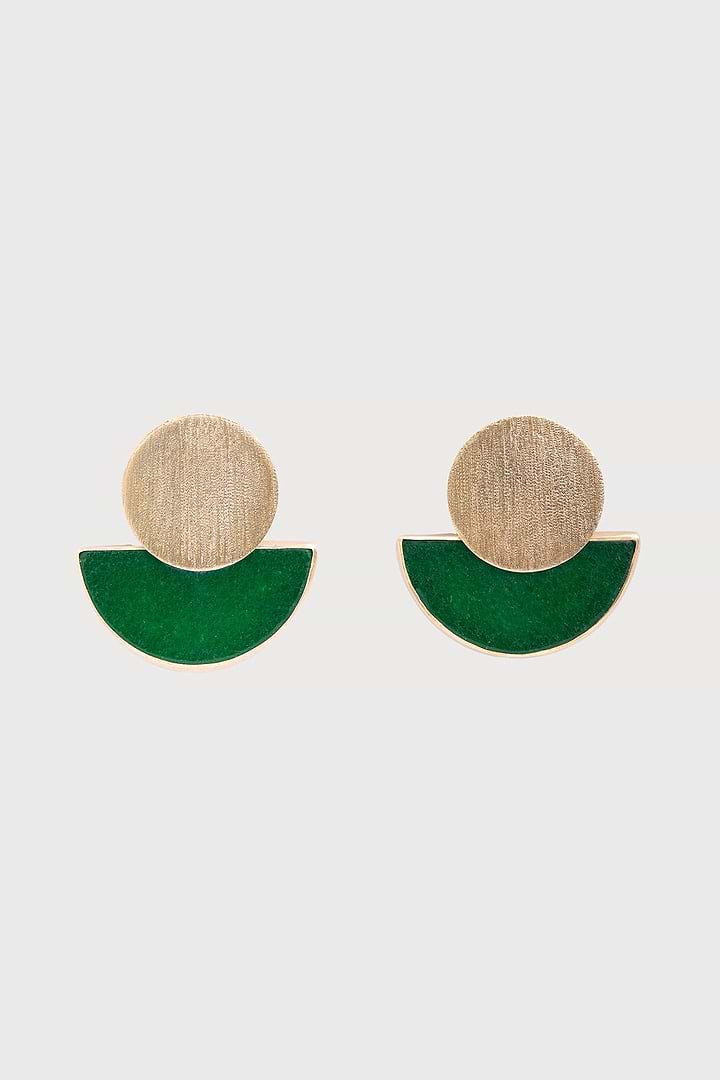 Geometric Half-Moon Earrings - Green