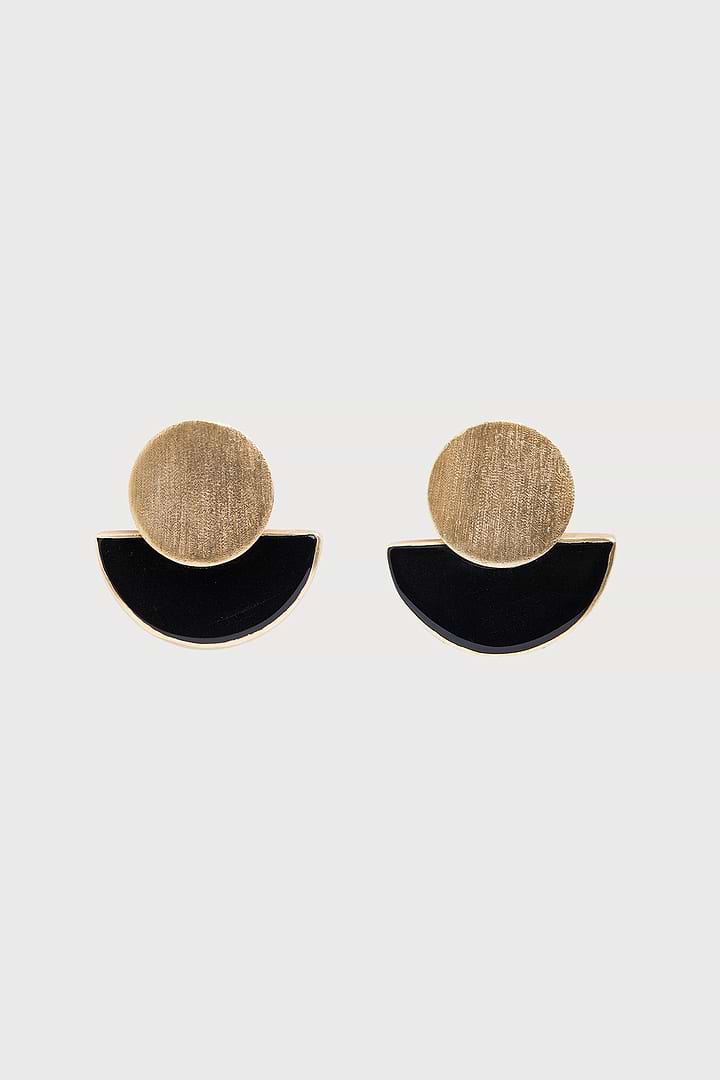 Geometric Half-Moon Earrings - Black