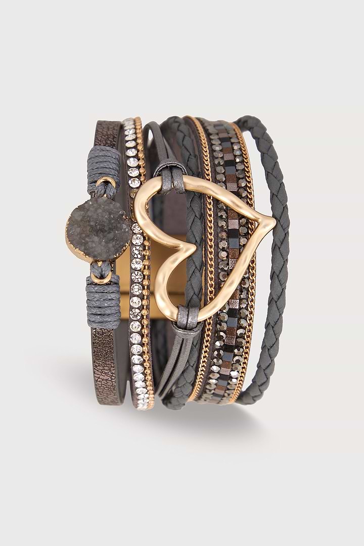 Golden Heart Druzy Bracelet - Charcoal