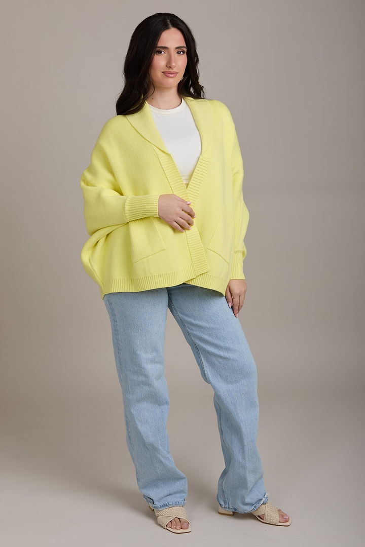 Open Front Oversized Cardigan Sweater - Light Yellow