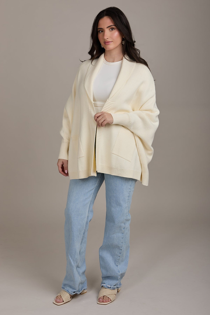 Open Front Oversized Cardigan Sweater - Ivory