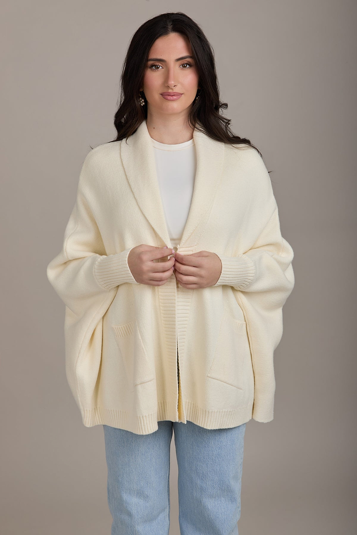 Open Front Oversized Cardigan Sweater - Ivory