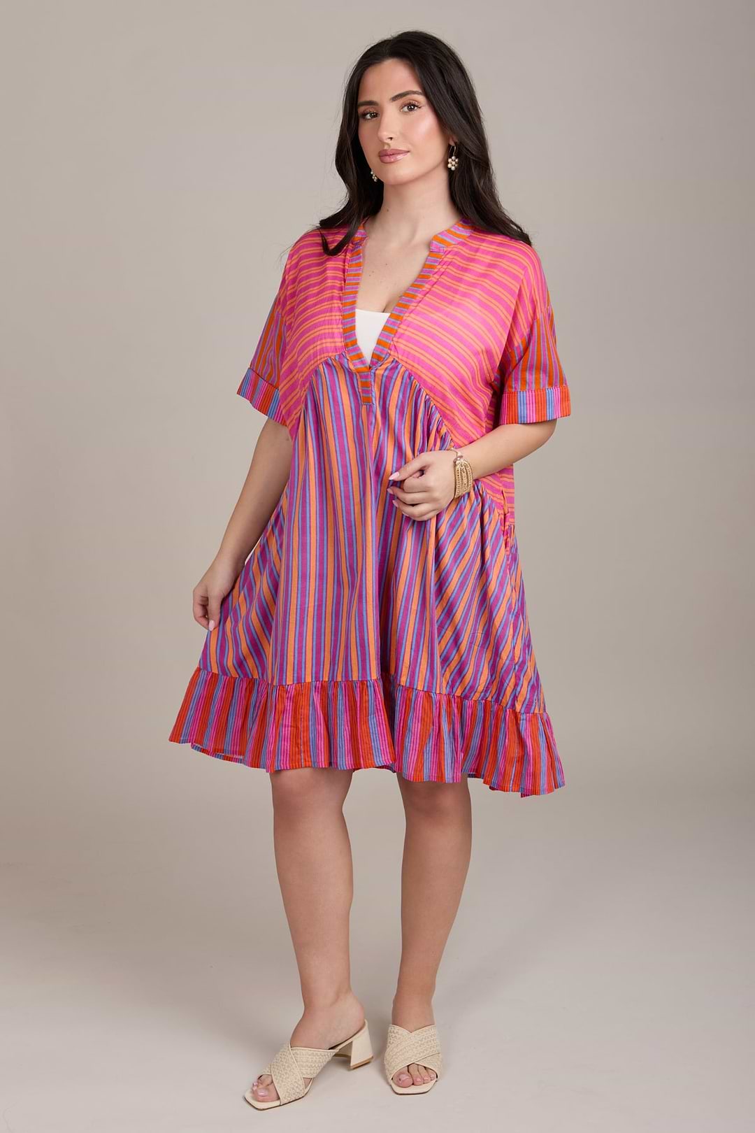 Bold Striped Cover Up Dress - Pink Multi