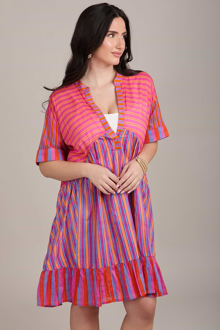 Bold Striped Cover Up Dress - Pink Multi