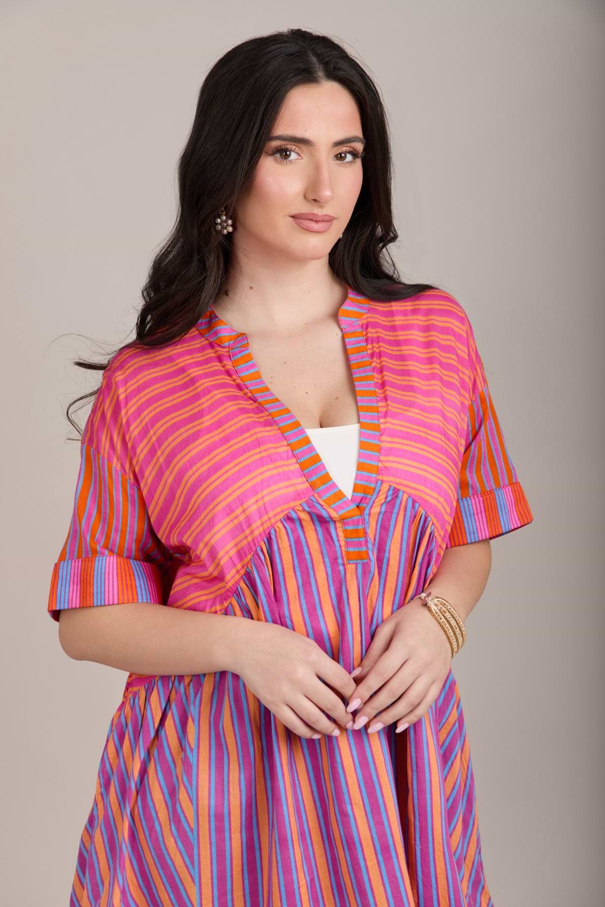 Bold Striped Cover Up Dress - Pink Multi