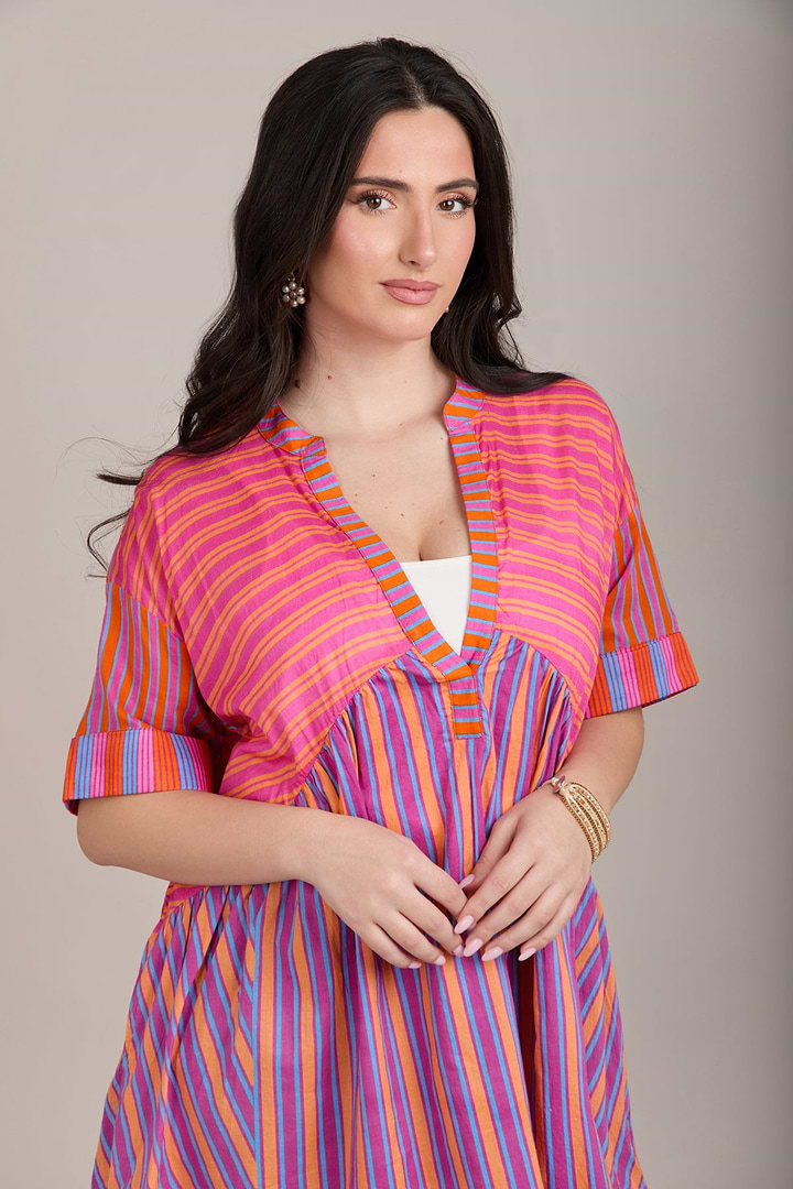 Bold Striped Cover Up Dress - Pink Multi