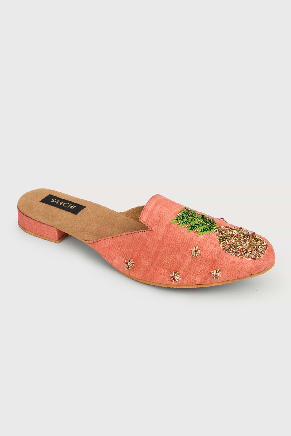 Pineapple Shoe Block Heel Mule - Coral