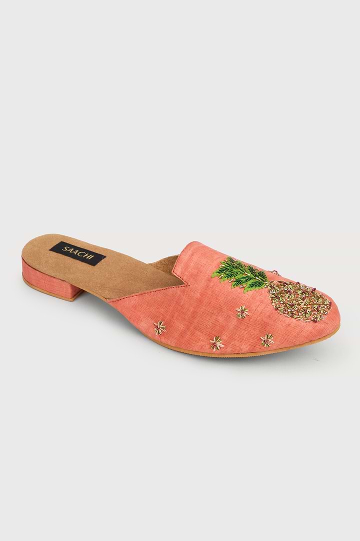 Pineapple Shoe Block Heel Mule - Coral