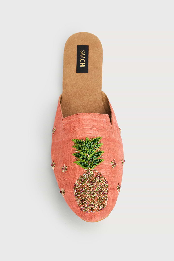 Pineapple Shoe Block Heel Mule - Coral