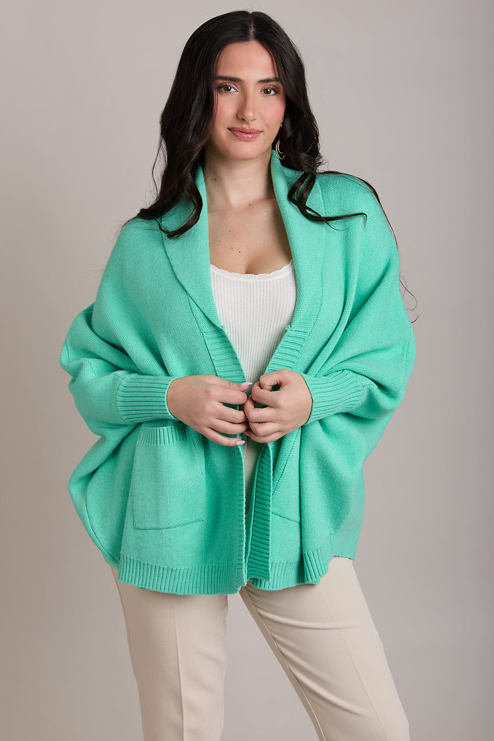 Open Front Oversized Cardigan Sweater - Aqua
