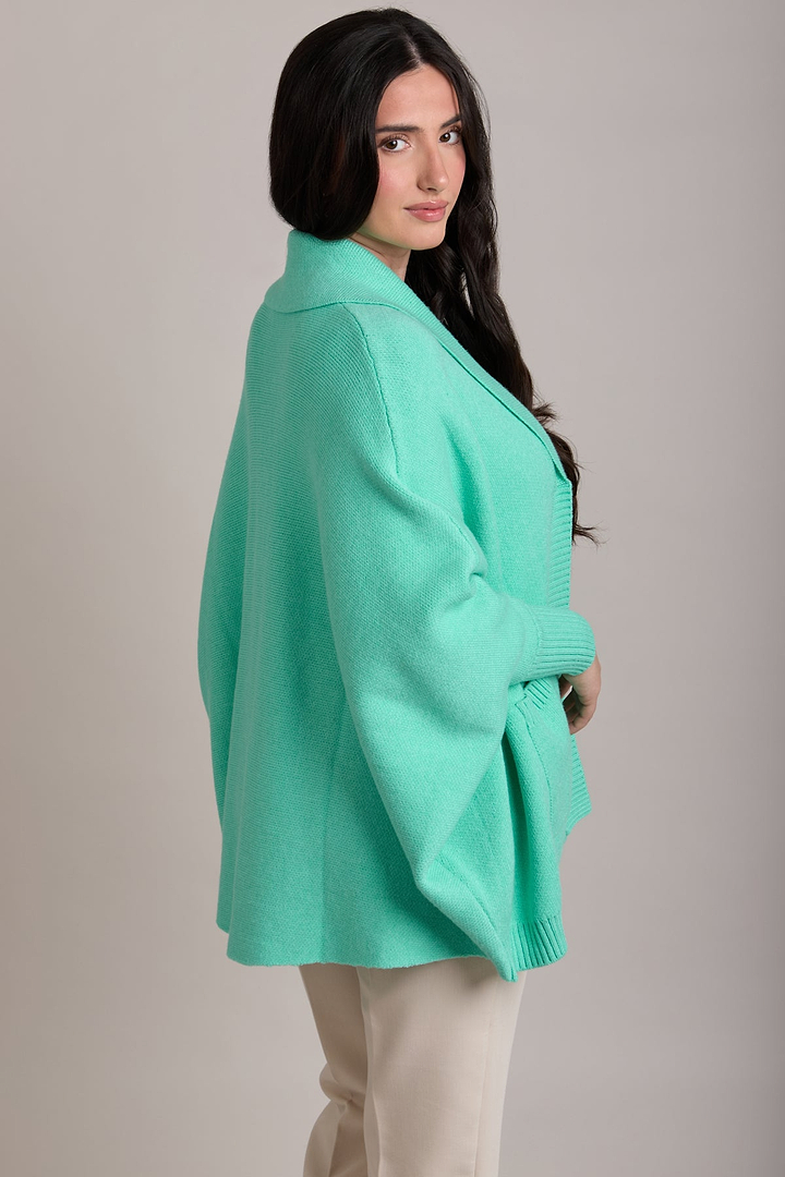 Open Front Oversized Cardigan Sweater - Aqua