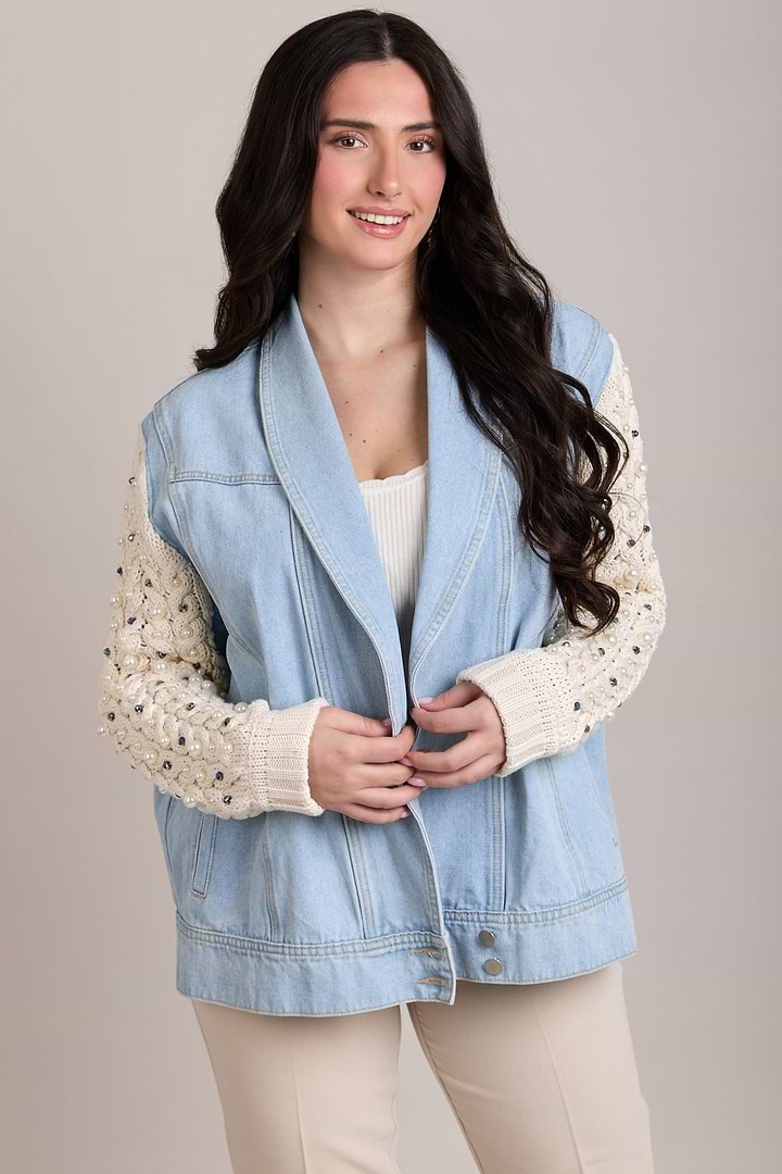 Pearl Knit Denim Jacket - Denim