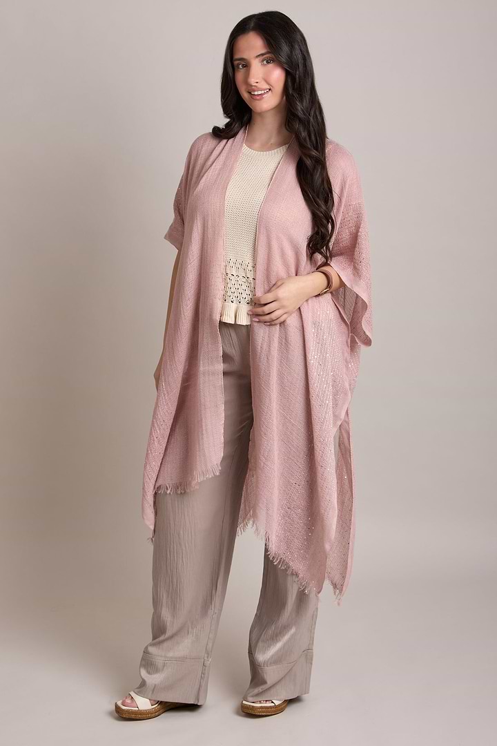 Shimmering Sequin Ruana - Mauve