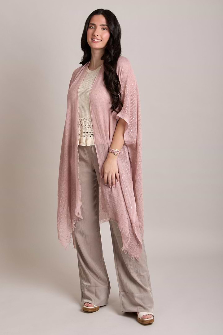 Shimmering Sequin Ruana - Mauve