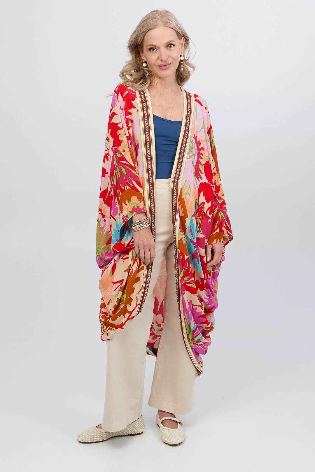 Wing Sleeve Floral Kimono - Pink Multi