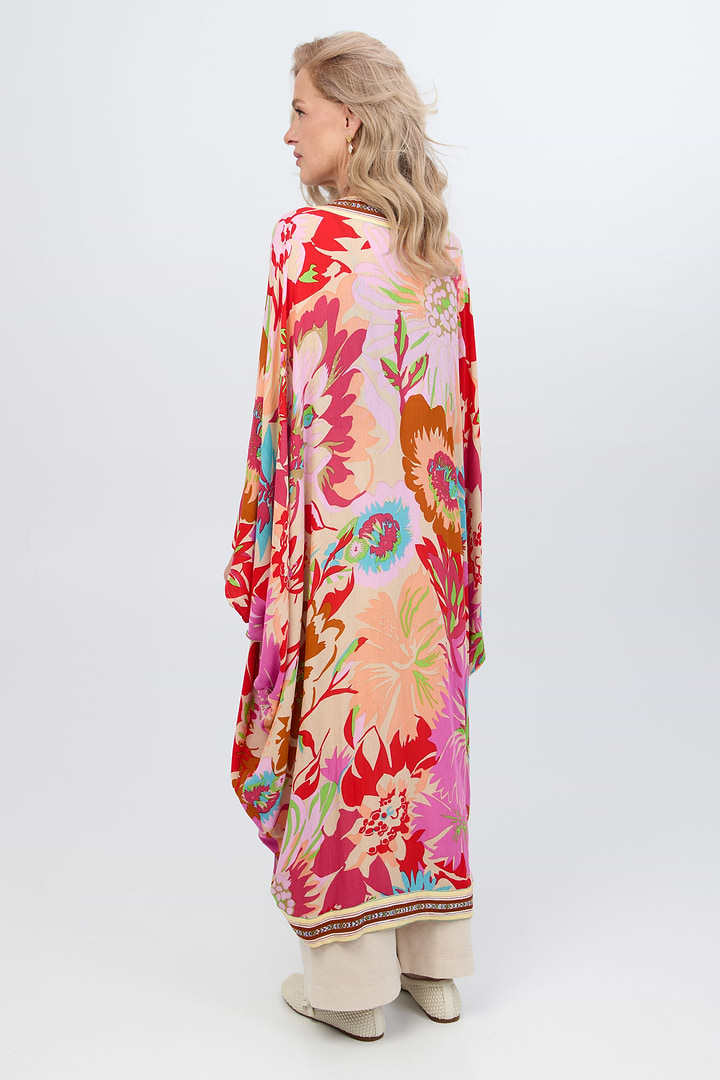 Wing Sleeve Floral Kimono - Pink Multi