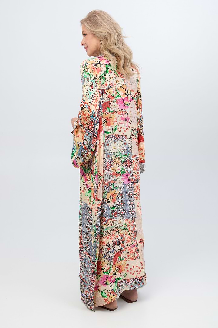 Mixed Floral Long Kimono Duster - Light Multi