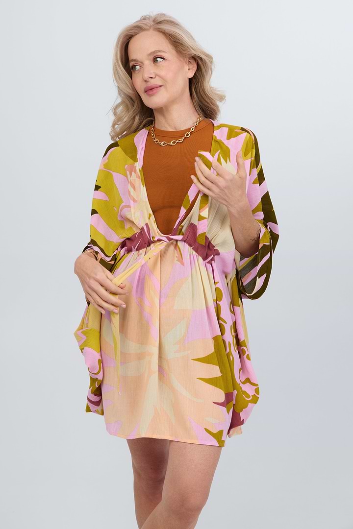 Multicolor Floral Short Kaftan - Cream