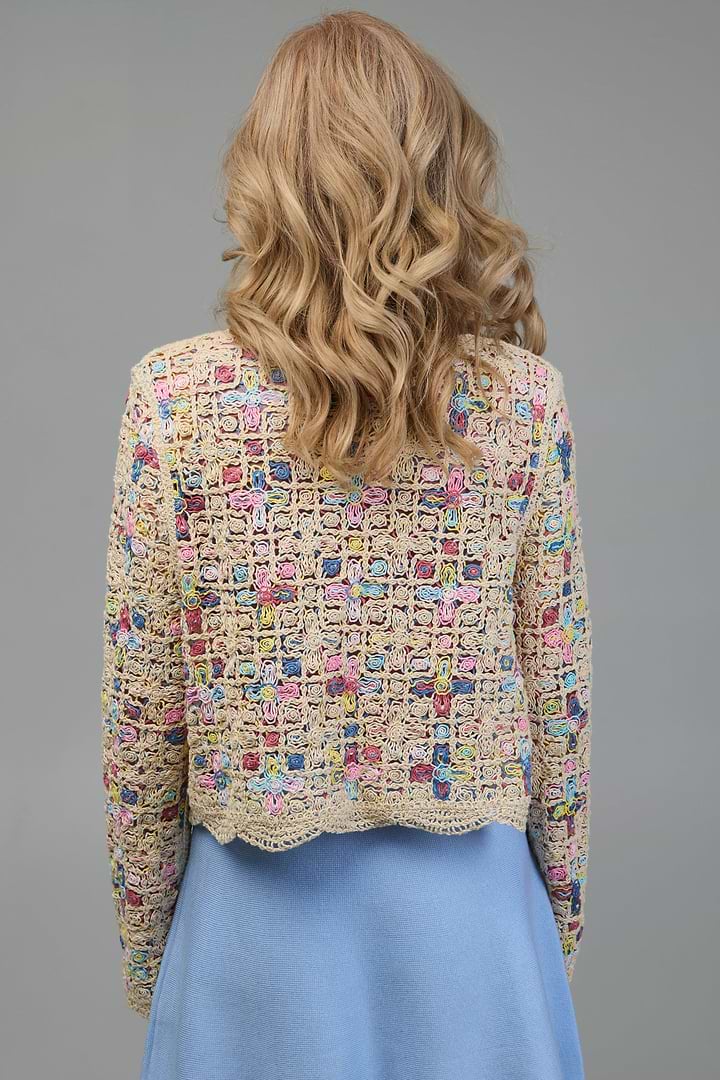 Scalloped Floral Crochet Cardi - Multi