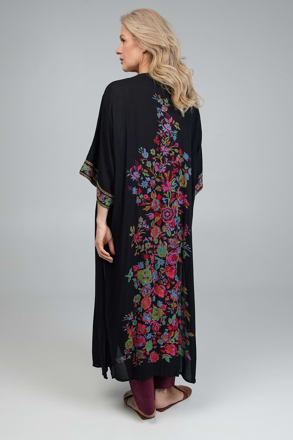 Long Floral Kimono Cover Black