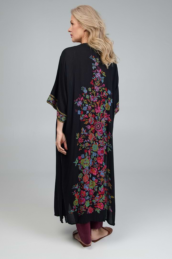 Long Floral Kimono Cover Black