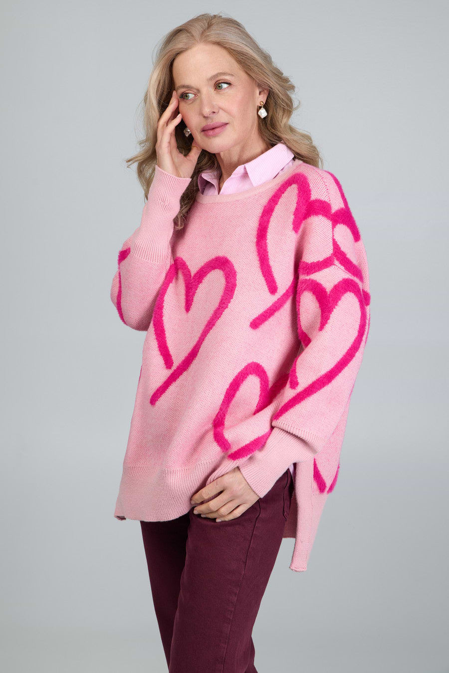 Whimsical Heart Sweater - Pink