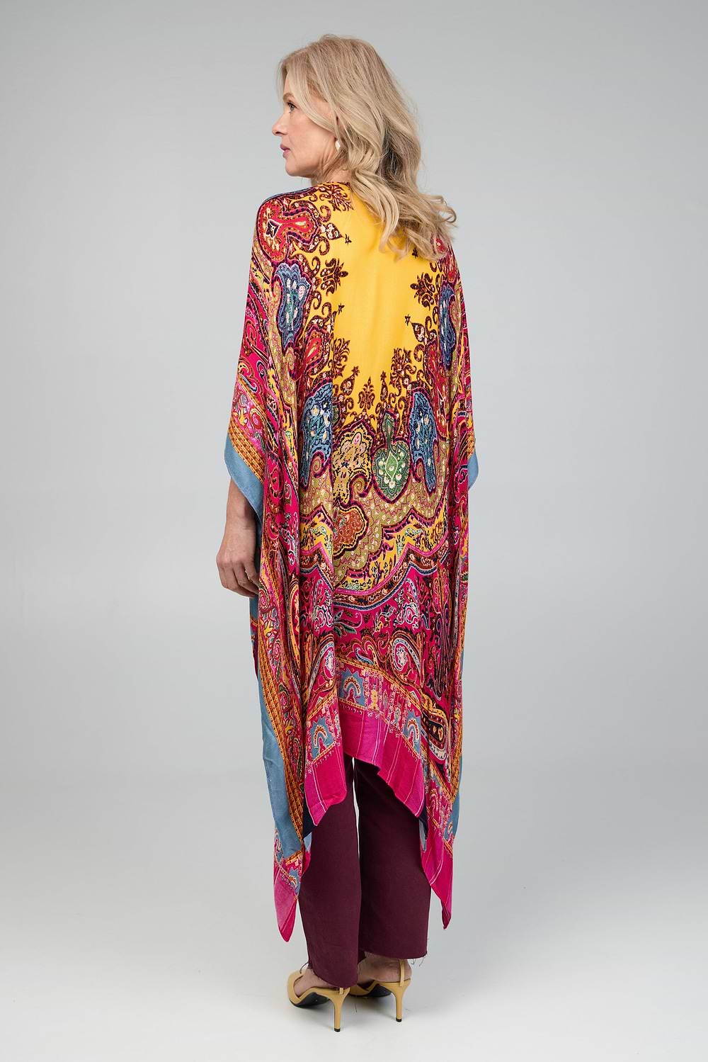 Paisley High Low Kimono Sandy Brown