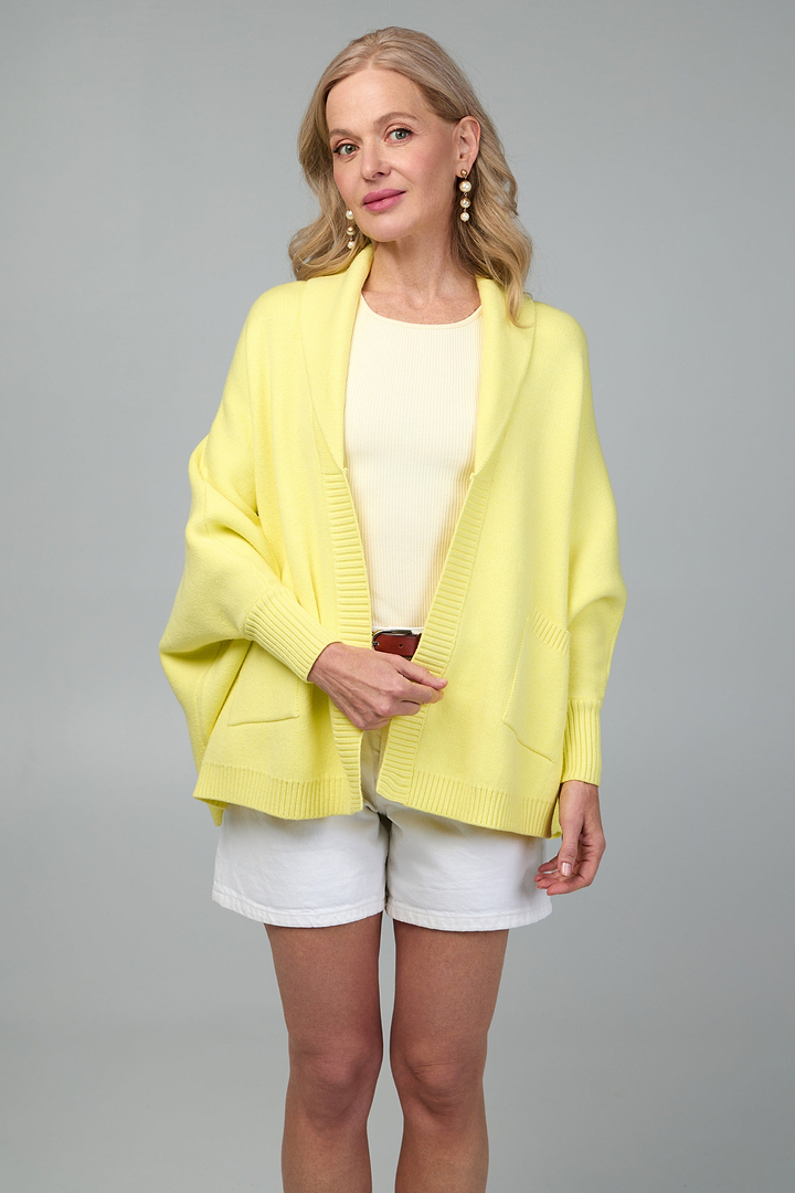 Open Front Oversized Cardigan Sweater - Light Yellow