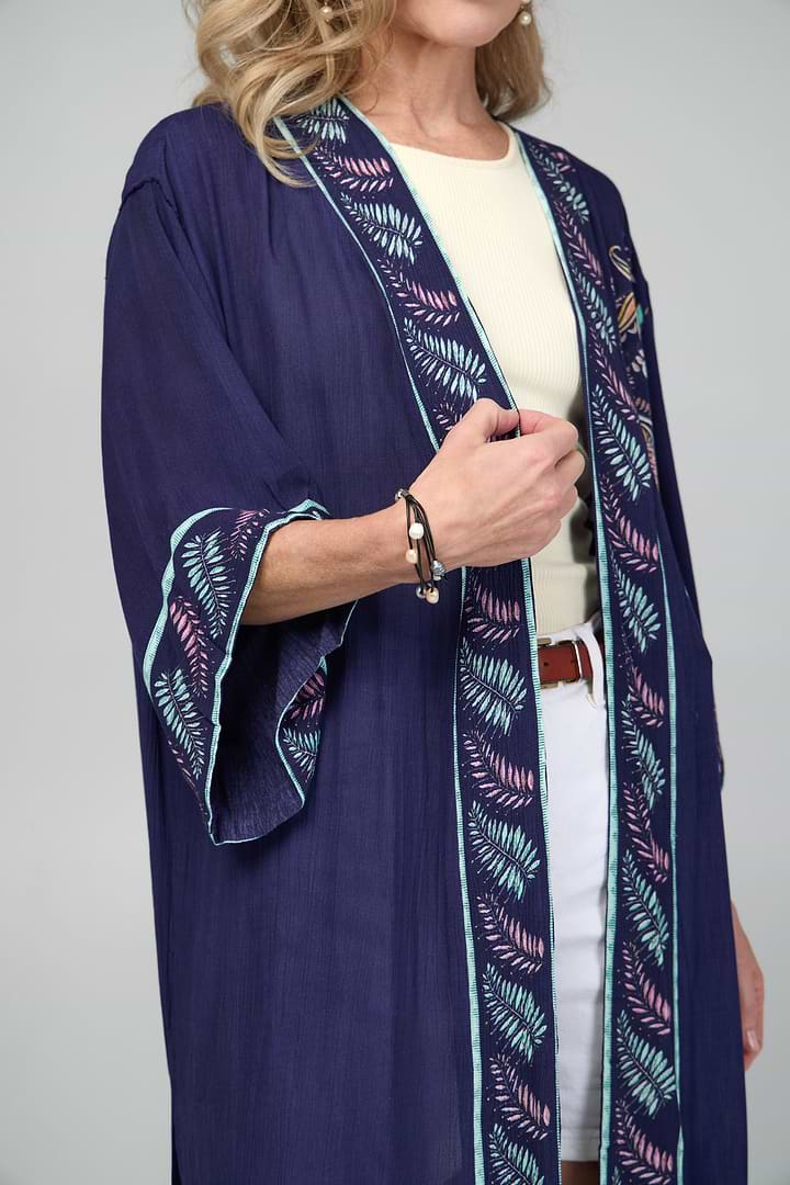 Flowy Paisley Kimono Long - Navy