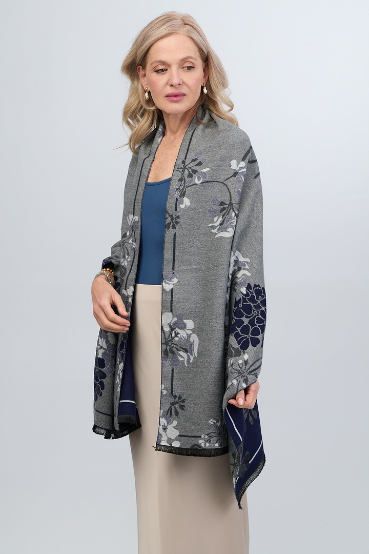 Reversible Floral Scarf For Winter - Navy