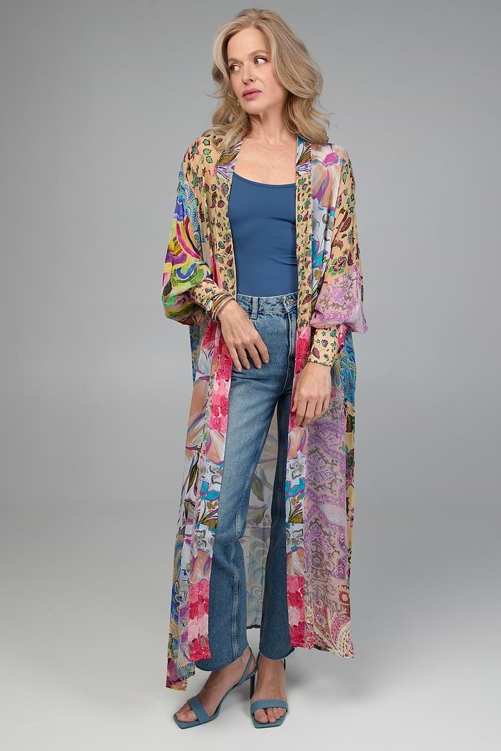 Floral Patch Long Kimono - Multi