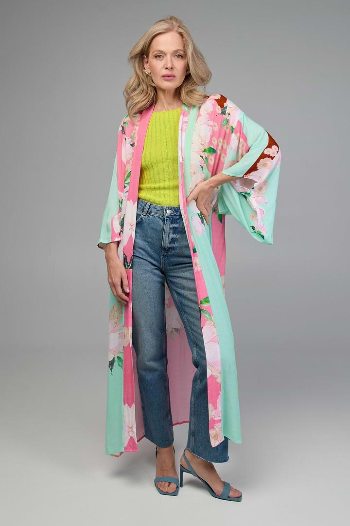 Pastel Petal Floral Kimono - Pink Combo