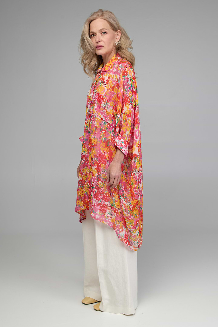 Oversized Colorful Floral Shirt Long - Hot Pink