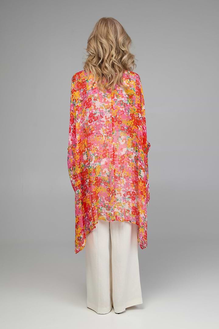 Oversized Colorful Floral Shirt Long - Hot Pink