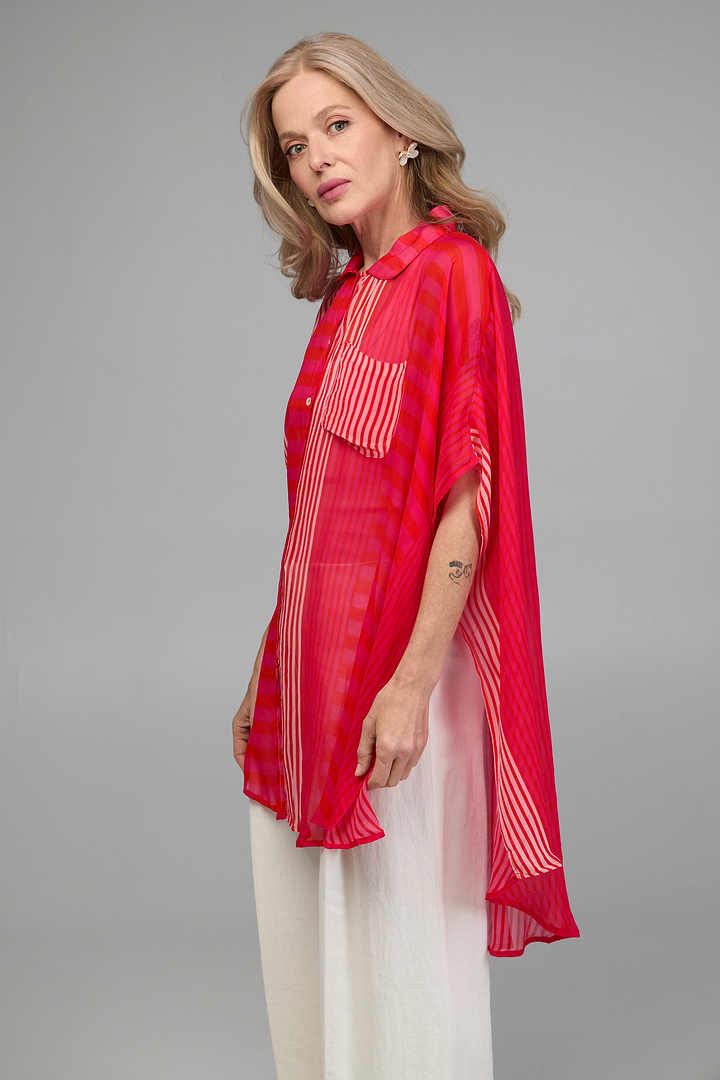Flowy Striped Oversized Shirt - Red