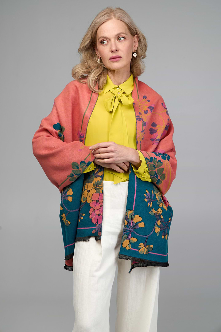 Two Tone Floral Reversible Scarf - Teal