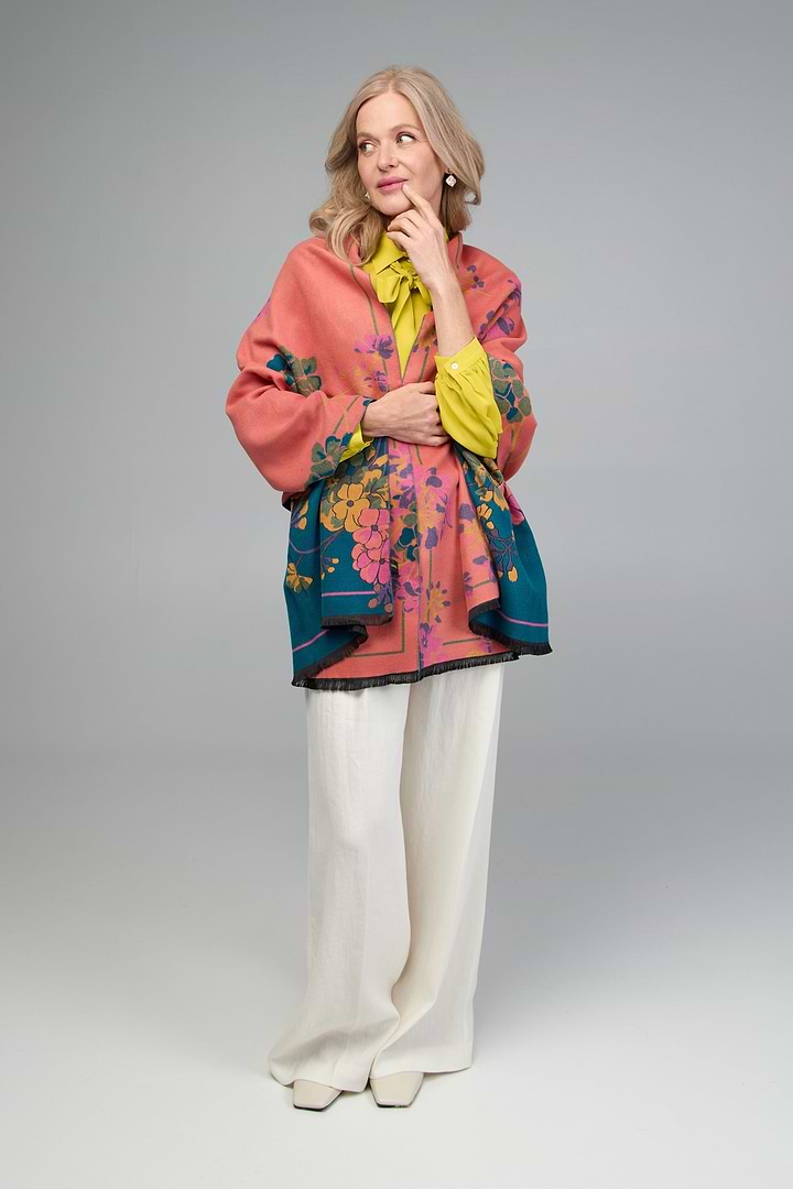 Two Tone Floral Reversible Scarf - Teal