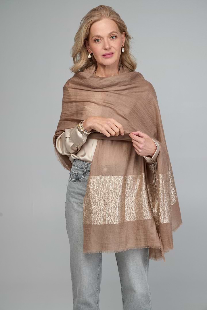 Embellished Cashmere Wrap - Wheat
