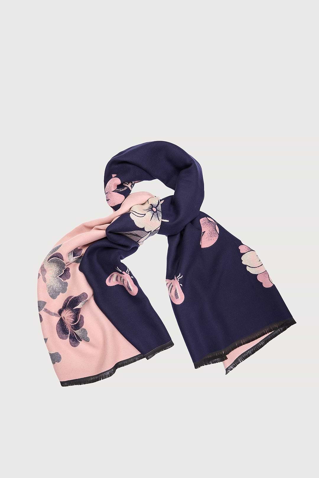 Floral Reversible Scarf Navy Pink - Navy
