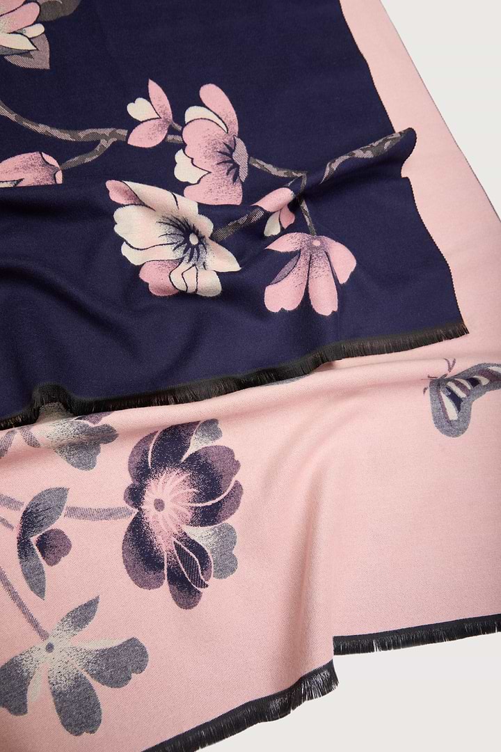 Floral Reversible Scarf Navy Pink - Navy