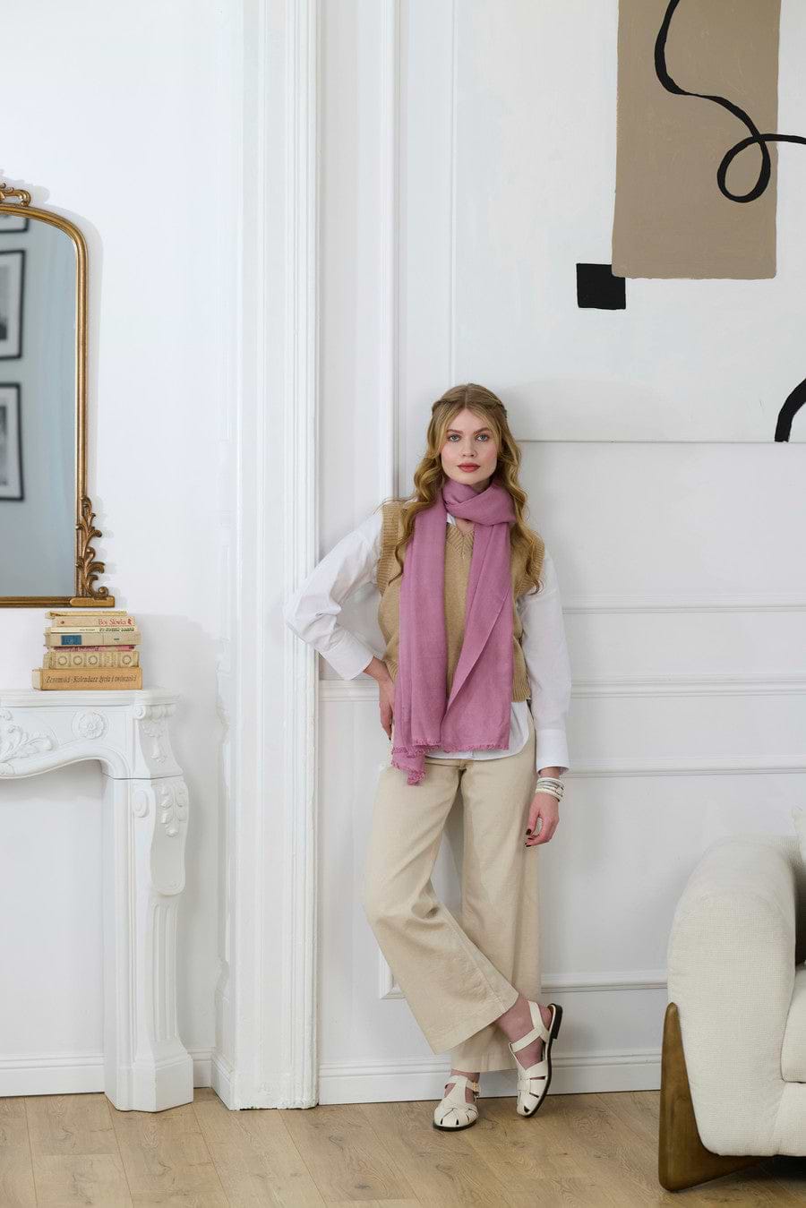 Eyelash Fringed Cashmere Scarf - Lilac