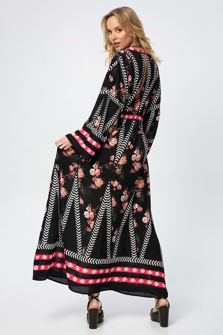 Aztec Floral Keyhole Kaftan - Black Combo