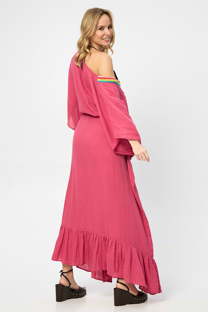 Crochet Rainbow Kaftan Maxi - Magenta
