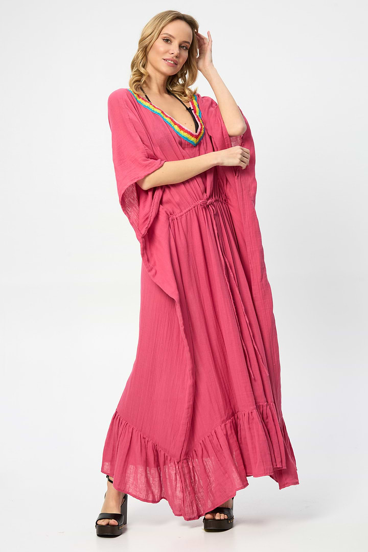 Crochet Rainbow Kaftan Maxi - Magenta